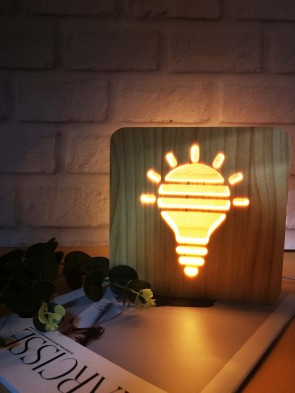 Originelle LED Motiv Lampe Glühbirne Holzrahmen Stimmungsleuchte Orientierungslicht Design Objekt Tischlampe 