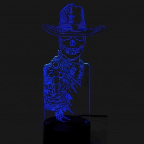 3D Lampe Skelett Cowboy LED illusion Tischlampe Wohnlicht Biker Clubhaus