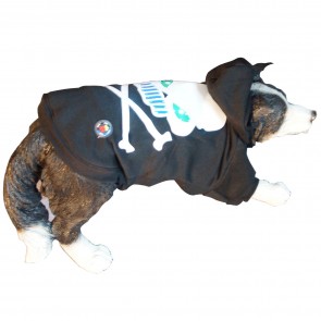 LED Hundebekleidung Hunde-Pullover Schwarz  blinkende und leuchtende Hundemode mit Motiv Piratenflagge in den Größen S M L XL