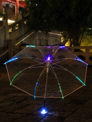 LED-Regenschirm Transparent, buntes Leuchtlicht, eingearbeitete Taschenlampe