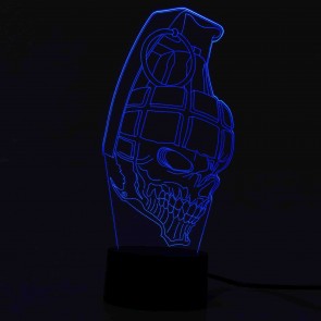 3D Lampe Handgranate Totenkopf LED illusion Tischlampe Wohnlicht Biker Clubhaus