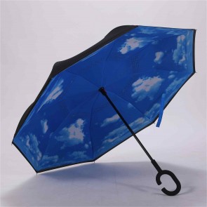 umgedrehter Regenschirm Himmel Stockschirm mit C-Griff doppellagig Sturmfest Windsicher 