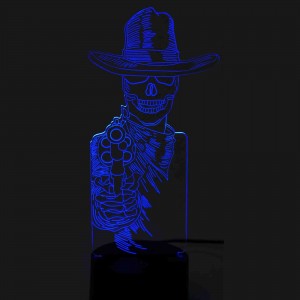 3D Lampe Skelett Cowboy LED illusion Tischlampe Wohnlicht Biker Clubhaus