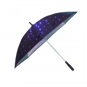 LED Regenschirm Sternenhimmel Leuchtfarbe Blau mit eingearbeiteter Taschenlampe